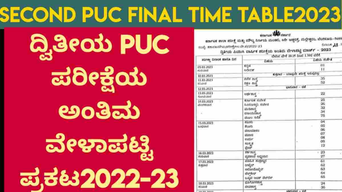 Second puc final time table 2023 released download now